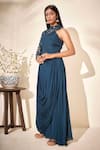 Buy_suruchi parakh_Blue Georgette Crepe Lining Shantoon Embellishment Sequin High Draped Gown_Online_at_Aza_Fashions