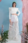 Vidhi Wadhwani_Off White Organza, Twill Embroidery Yaya Structured Skirt _Online_at_Aza_Fashions