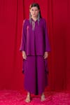 Shop_Enech_Purple Handloom Cotton Embellishment Chamak Asymmetric And Pant Set _Online_at_Aza_Fashions