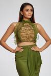 Buy_Ohaila Khan_Green Net Embroidery High Neck Printed Crop Top  _at_Aza_Fashions