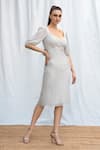 Shop_AMRTA by GUNEET KONDAL_Off White 98% Viscose Georgette 2% Metallic Yarn And Lining 100% Midi Dress _Online_at_Aza_Fashions