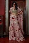 Buy_Arpita Mehta_Red Georgette Embroidered Floral V Neck Pattern Cape And Gharara Set _at_Aza_Fashions