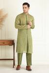 Priyanka Jain_Green Kurta Cotton Woven Leaf Pattern And Crochet Lace Work Jacquard Set _Online_at_Aza_Fashions