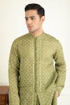 Priyanka Jain_Green Kurta Cotton Woven Leaf Pattern And Crochet Lace Work Jacquard Set _at_Aza_Fashions