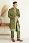 Priyanka Jain_Green Silk Embroidered And Woven Aari Thread Work Sherwani Set _at_Aza_Fashions