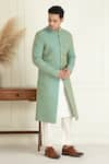 Priyanka Jain_Green Silk Embroidered Quilted Sherwani Set _at_Aza_Fashions