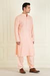 Buy_Priyanka Jain_Peach Kurta Cotton Woven Thread And Bead Work Vintage Embroidered Set _Online_at_Aza_Fashions