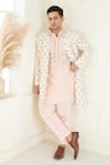 Priyanka Jain_Ivory Cotton Chanderi Embroidered Thread Floral Sherwani Kurta Set _at_Aza_Fashions