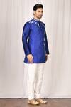 Aryavir Malhotra_Blue Dupion Silk Applique Short Kurta_Online_at_Aza_Fashions