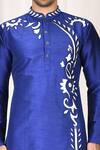 Shop_Aryavir Malhotra_Blue Dupion Silk Applique Short Kurta_Online_at_Aza_Fashions