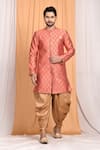 Buy_Aryavir Malhotra_Peach Dupion Silk Woven Leaf Floral Sherwani Set _at_Aza_Fashions