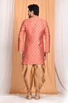 Shop_Aryavir Malhotra_Peach Dupion Silk Woven Leaf Floral Sherwani Set _at_Aza_Fashions