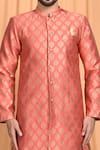 Shop_Aryavir Malhotra_Peach Dupion Silk Woven Leaf Floral Sherwani Set _Online_at_Aza_Fashions