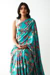 Shop_Kshitij Jalori_Green Silk Satin Crepe Floral Print Saree_at_Aza_Fashions