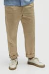 Shop_Terra Luna_Beige 100% Organic Handloom Cotton Plain Bellando Trousers _at_Aza_Fashions