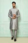 Buy_Arihant Rai Sinha_Grey Kurta Silk Plain And Pant Set _at_Aza_Fashions