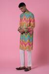 Siddhartha Bansal_Multi Color Cotton, Chanderi Cubic Chevron Print Kurta Set _Online_at_Aza_Fashions