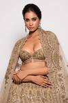 Pallavi Poddar_Gold Tulle Beads, Sequins V-neck Beta Embroidered Bridal Lehenga Set _Online_at_Aza_Fashions