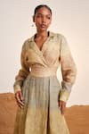 Cord_Beige Linen Notched Collar 60s Impression Dress _Online_at_Aza_Fashions