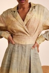 Buy_Cord_Beige Linen Notched Collar 60s Impression Dress _Online_at_Aza_Fashions