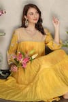 Falguni.Foram_Yellow Kurta And Sharara Silk Chanderi & Slip Printed Mal Tiered Set_at_Aza_Fashions