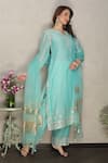 Buy_Falguni.Foram_Sky Blue Kurta And Pant Silk Chanderi Embroidery Gota Work Notched A-line Set _Online_at_Aza_Fashions