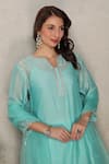 Shop_Falguni.Foram_Sky Blue Kurta And Pant Silk Chanderi Embroidery Gota Work Notched A-line Set _Online_at_Aza_Fashions