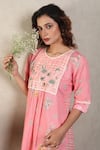 Buy_Falguni.Foram_Pink Dress Gauze Linen Printed And Applique Hand Checkered Panelled  _Online_at_Aza_Fashions