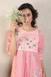 Falguni.Foram_Pink Dress Gauze Linen Printed And Applique Hand Checkered Panelled  _at_Aza_Fashions