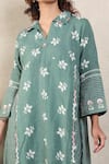 Falguni.Foram_Green Dress Printed Gauze Linen And Slip Mal Floral Leaf Midi _Online_at_Aza_Fashions