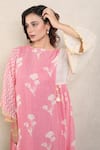 Buy_Falguni.Foram_Pink Dress Gauze Linen Printed And Applique Hand Embroidered Kaftan _Online_at_Aza_Fashions