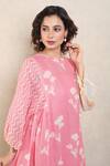 Falguni.Foram_Pink Dress Gauze Linen Printed And Applique Hand Embroidered Kaftan _at_Aza_Fashions