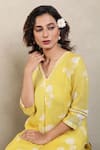 Shop_Falguni.Foram_Yellow Kurta Printed Gauze Linen And Slip Mal Floral V  _Online_at_Aza_Fashions