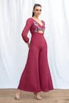 Shop_AMRTA by GUNEET KONDAL_Pink 100% Georgette And Lining 100% Shantoon Bodice Jumpsuit _Online_at_Aza_Fashions