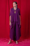 Enech_Purple Handloom Cotton Handkerchief Hem Top And Palazzo Set _Online_at_Aza_Fashions