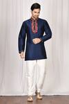 Buy_Aryavir Malhotra_Blue Dupion Silk Embroidered Short Kurta For Men_at_Aza_Fashions