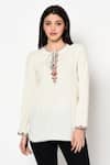 Buy_Nikasha_White Cotton Round Embroidered Top _at_Aza_Fashions