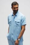Terra Luna Blue 100% Linen Plain Bellando Shirt Online at Aza Fashions Terra Luna_Blue 100% Linen Plain Bellando Shirt _Online_at_Aza_Fashions