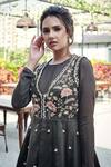 Suruchi Parakh Black Tussar Silk, Georgette Crepe Floral Embroidered Jacket And Anarkali Set Online at Aza Fashions Suruchi Parakh_Black Tussar Silk, Georgette Crepe Floral Embroidered Jacket And Anarkali Set_Online_at_Aza_Fashions