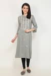 Buy_Khwaab by Sanjana Lakhani_Grey Rayon Slub Mandarin Collar Embroidered Straight Kurta _Online_at_Aza_Fashions