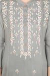 Khwaab by Sanjana Lakhani_Grey Rayon Slub Mandarin Collar Embroidered Straight Kurta _at_Aza_Fashions