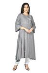 Adara Khan_Grey Rayon Slub Embroidered Tunic_Online_at_Aza_Fashions