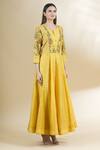 Samyukta Singhania_Yellow Chanderi, Organza Sequins, Zari Round Printed Anarkali Set With Dupatta_Online_at_Aza_Fashions