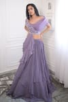 PIRI INDIA_Purple Lehenga  Georgette Hand Embroidered Butterfly Crop Top Set  _Online_at_Aza_Fashions