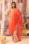 Gauri Dhawan_Orange Knit Shimmer Asymmetric Draped Tunic _Online_at_Aza_Fashions