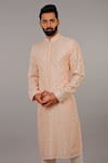 Vanshik_Peach Kurta  Churidar Cotton Set _Online_at_Aza_Fashions