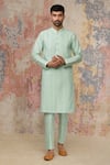 Buy_Devnaagri_Green Cotton Silk Blend Pintuck Kurta And Pant Set  _at_Aza_Fashions