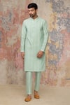 Devnaagri_Green Cotton Silk Blend Pintuck Kurta And Pant Set  _Online_at_Aza_Fashions