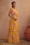 Buy_Aneesh Agarwaal_Yellow Georgette And Embroidery Floral Pre-draped Saree With Blouse_at_Aza_Fashions