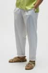 Shop_Terra Luna_White 100% Organic Handloom Cotton Plain Bellando Trousers _at_Aza_Fashions